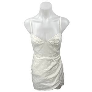 Mango MNG White Linen Sleeveless Cami Camisole Ruched Mini Pencil Dress Size 2